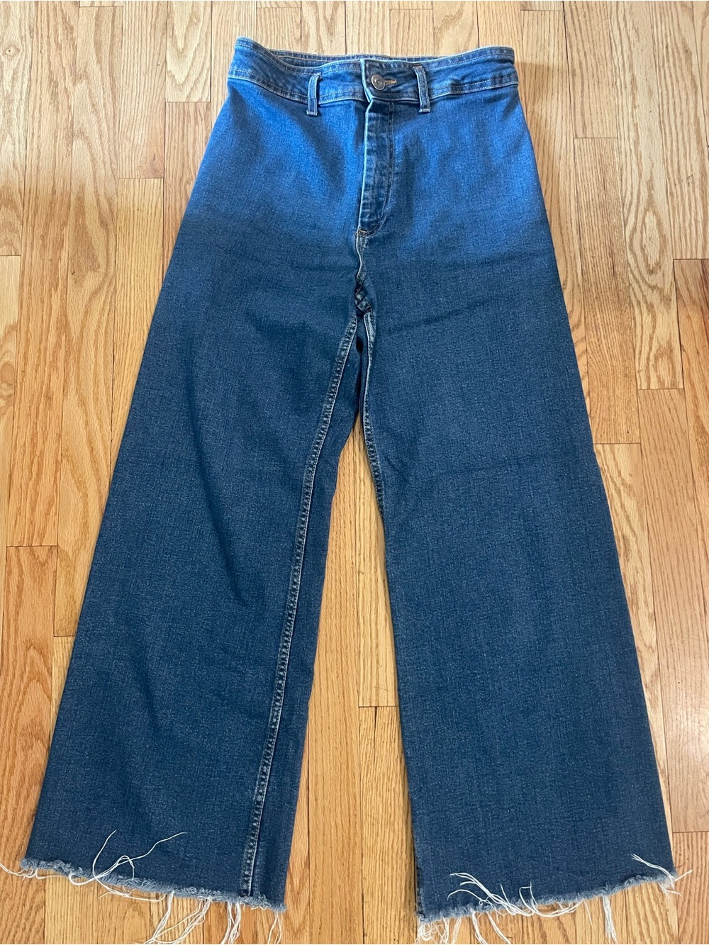 Zara Wide-Leg Raw Hem Blue Jeans